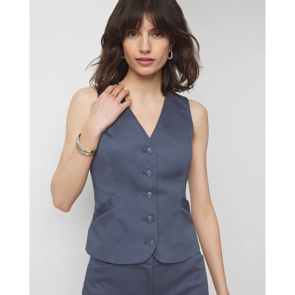 White House Black Market Sleeveless Sateen Vest Sz 2 Indigo Quiet Luxury Preppy